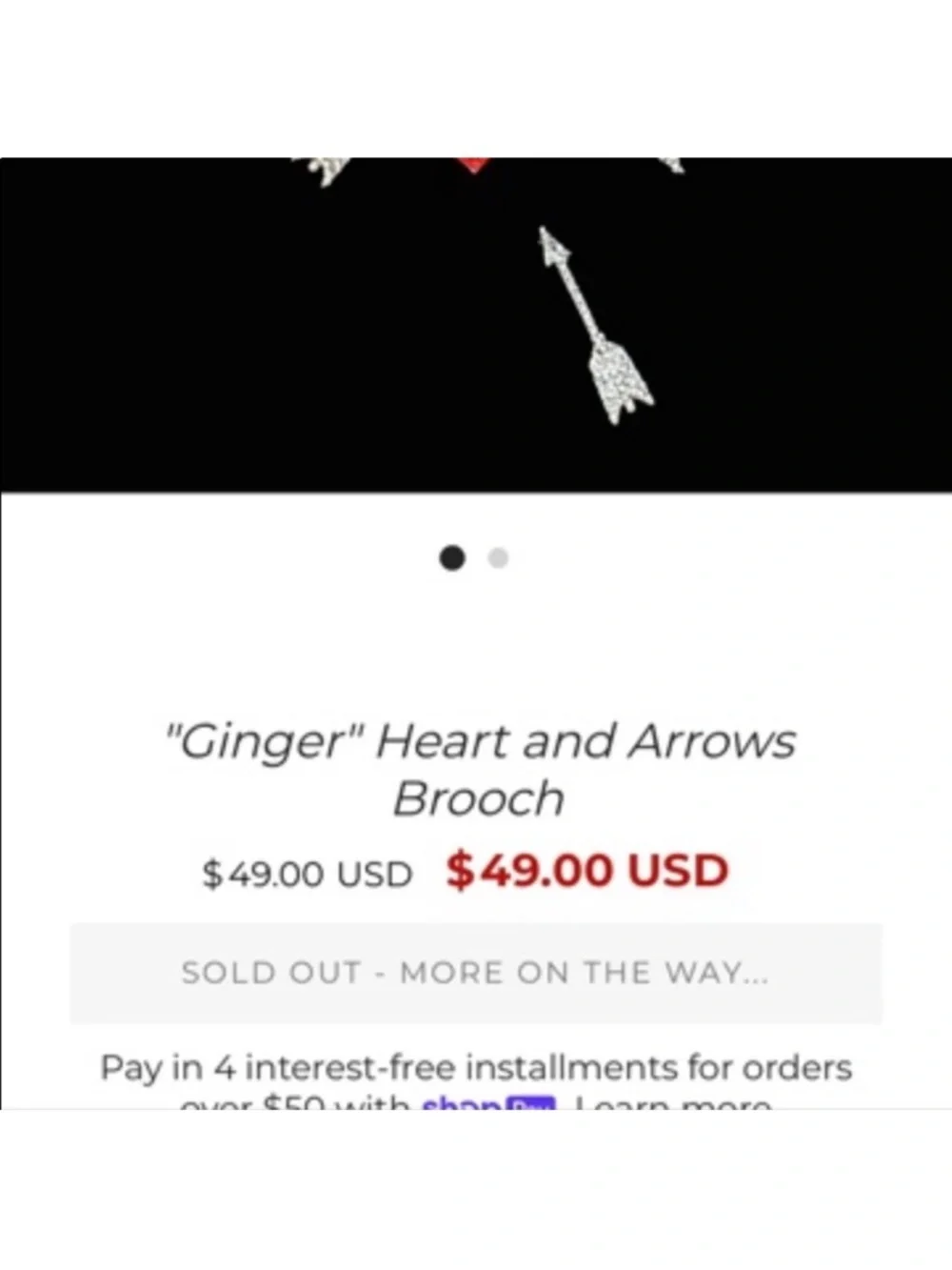 $49 Nicoletta Carlone Ginger Rogers Heart and Arrows Rhinestone Brooch Pin